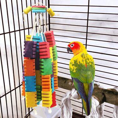 Іграшка для жування папуг Mqupin Bird, 22-дюймова іграшка для жування папуг, різнокольорові гойдалки з натурального безпечного дерева для всіх папуг і птахів (різнокольорові) (кількість L-6)