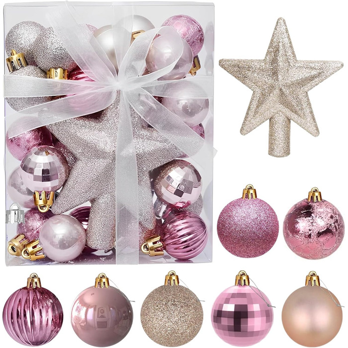 Міні-різдвяних кульок, 3 см, підвіска, рожеве золото, 30