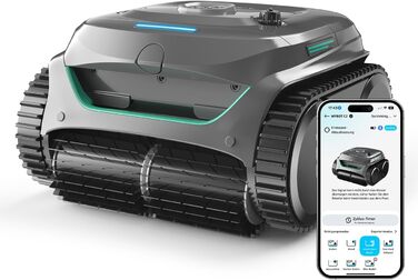Робот-пилосос для басейну WYBOT C2: акумуляторний, для вбудованих басейнів до 150㎡, подвійне фільтрування, потужний двигун, чистка дна та стін, 180 хвилин роботи, керування через додаток (чорно-зелений-сірий)