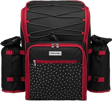 Рюкзак для пікніка Andora на 4 особи з інтегрованою сумкою-холодильником, зелений, з аксесуарами (чорно-білий у горошок)