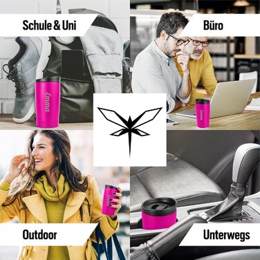 Термокухоль з персоналізацією, 350 мл, не протікає, з гравіюванням, чорна/рожева (з іменем)