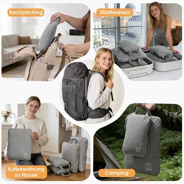 Набір компресійних органайзерів для валізи та рюкзака з нейлону, дорожні сумки-пакувальники для одягу, сірі, 5 предметів