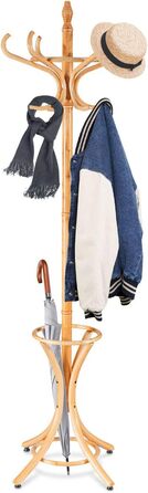 Стійка для одягу GIANTEX з підставкою для парасольки, дерев'яна, 12 гачків, для передпокою/вітальні (натуральний колір)