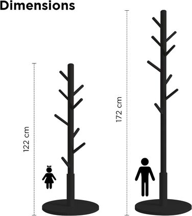 Дерев'яний вішак для одягу Edihome з 8 гачками, 172 x 38 x 38 см, для передпокою, коридору або спальні (Чорний)