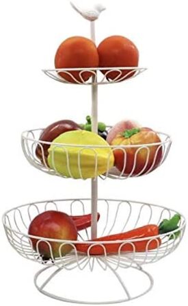 Двоярусна корзина для фруктів Auroni, 3 поверхи, ваза для фруктів, металева, чорна, сучасна, декоративна, для більшого простору на стільниці