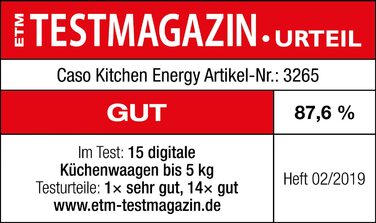 Кухонні ваги CASO Energy Design - переможець тесту Haus & Garten, без батарейок, до 5 кг з кроком 1 г