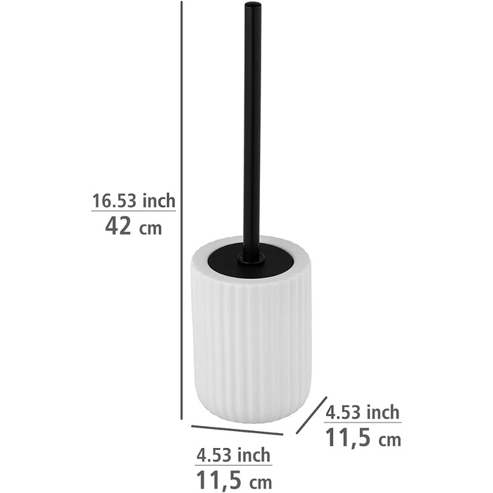 Набір для туалету WENKO Belluno, високоякісний тримач для щіток з міцної кераміки з сучасними вигинами, змінна насадка для щіток, м'яка на дотик рифлена поверхня / чорний, Ø 11,5 х 42 см (білий)