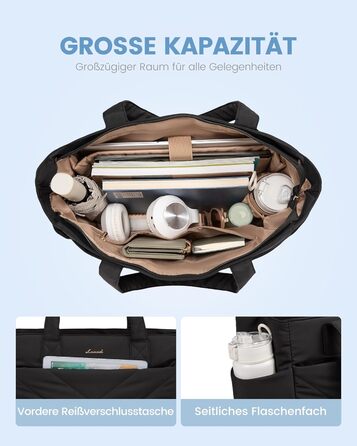 Сумка для ноутбука LOVEVOOK 15.6 дюймів, жіноча: шопер, велика робоча сумка, сумка-шоппер, для навчання, офісу, школи, чорна