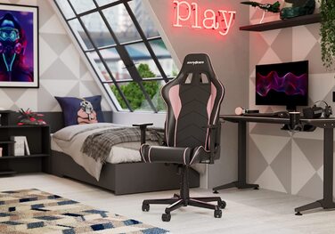 Ігрове крісло DXRacer Prince P08, штучна шкіра, чорно-рожевий, 185 см