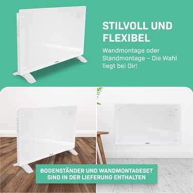 Електричний конвекторний обігрівач VONROC 2000W - для кімнат до 24м² - настінний/підлоговий монтаж - ручне/APP керування, білий