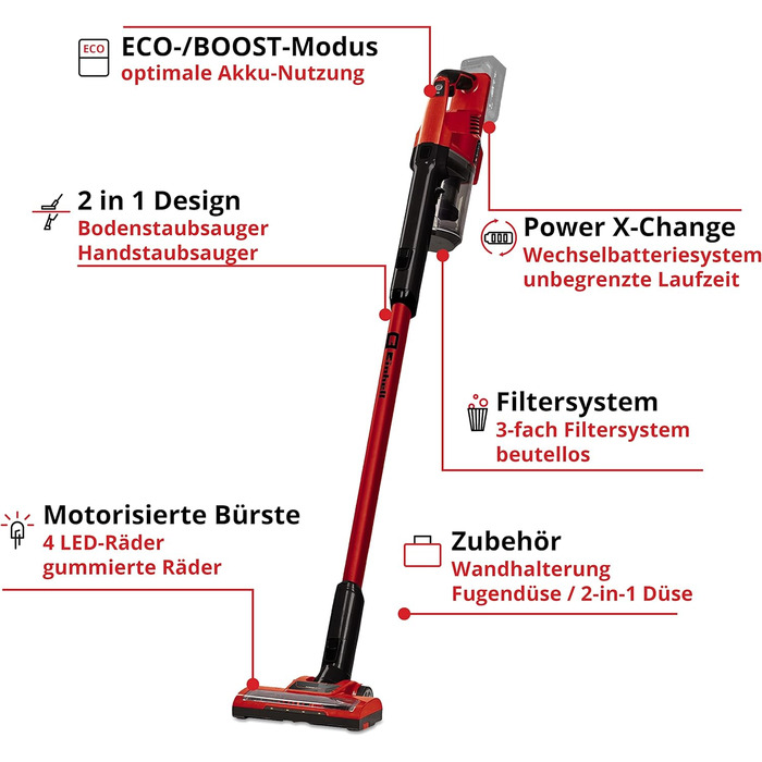 Акумуляторний пилосос Einhell TE-SV 18 Li-Solo Power X-Change (Li-Ion, 18 В, необмежений час роботи завдяки системі змінних акумуляторів, без мішка, циклонна технологія, режим BOOST, 3-кратна система фільтрів) без акумулятора та зарядного пристрою без акс