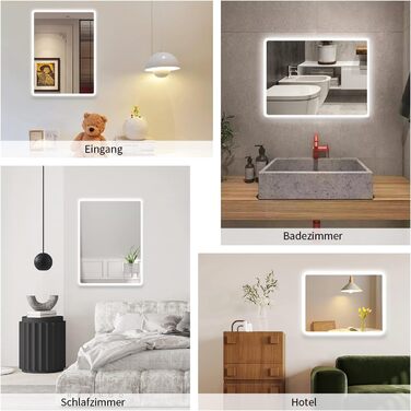 LED дзеркало для ванної кімнати Boromal 40x60 см з підсвічуванням та вимикачем, 6500K, холодний білий світ, стилізація Jf