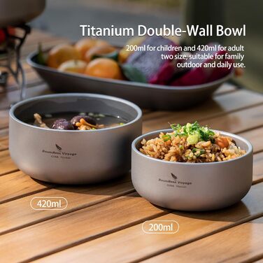 Безмежна дорожня титанова миска з подвійними стінками для дорослих Діти Відкритий кемпінговий посуд Титанова миска для рису (200 мл-TI15145B.)