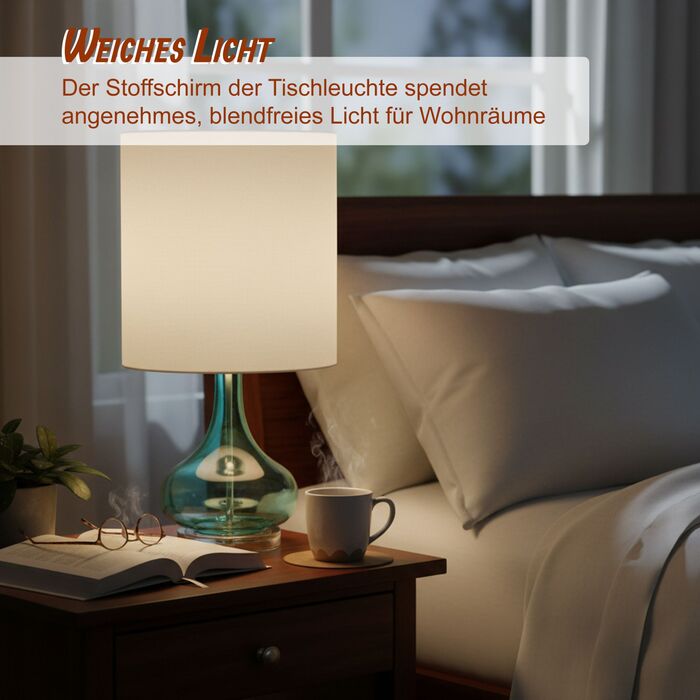 Лампа для столу Relaxdays зі скляною основою та тканинним абажуром