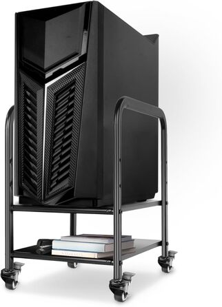 Підставка для комп'ютера 360Tronics, регульована по висоті, 2-ярусна, для Mini/Mid-Tower, металева, з колесами, для дому та офісу, чорна