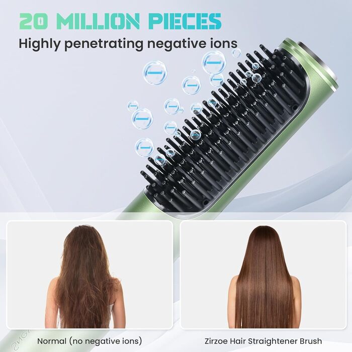Щітка для випрямлення волосся електрична щітка для випрямлення волосся Zirzoe Travel з негативними іонами для жінок, акумуляторний випрямляч із вбудованим гребінцем, батарея 5000 мАг/швидке нагрівання/3-ступенева температура