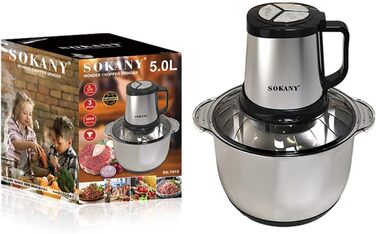 М'ясорубка-подрібнювач SOKANY SK-7015 800W електричний з чашею 3л з нержавіючої сталі, 2 швидкості, для м'яса, овочів, фруктів