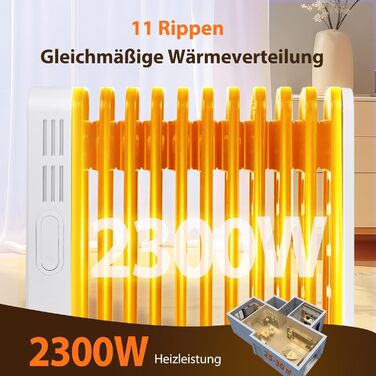 Електричний масляний радіатор Aigostar Cozy 2300W з пультом дистанційного керування, 11 ребер, термостат, 3 режими, таймер 24г, LED-дисплей, захист від перекидання та перегріву, мобільний обігрівач для кімнати