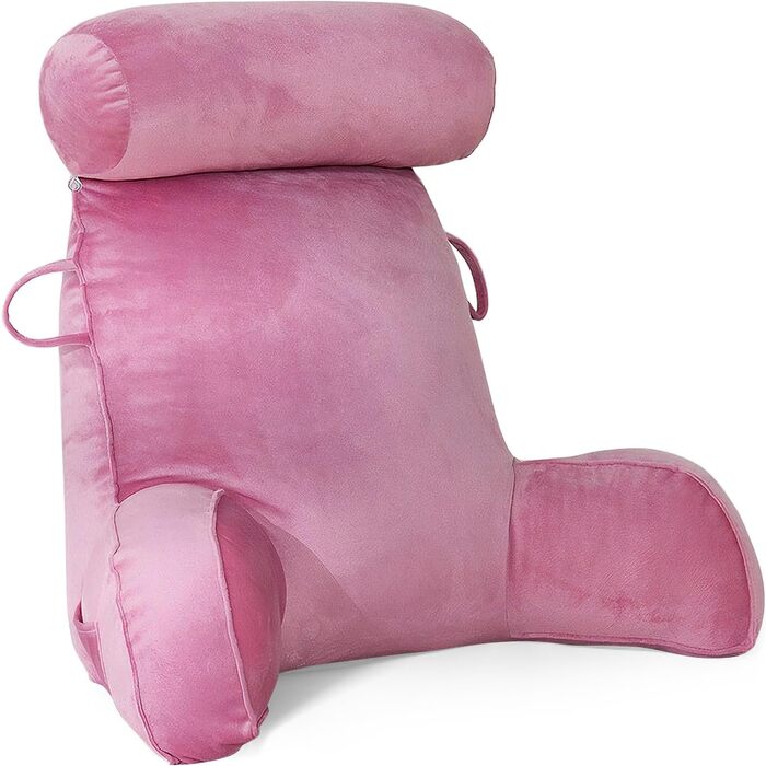 Подушка для читання MINGPINHUIUS XL для ліжка та дивана з знімною подушкою для шиї, ідеальна для дорослих, з піною з пам'яті для комфортного читання, роботи, ігор, перегляду телевізора та відпочинку (Рожевий)