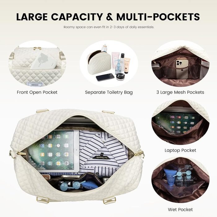 Спортивна сумка LOVEVOOK для жінок, велика дорожня сумка-мішок, дорожня сумка на вихідні, дорожня сумка з косметичкою, ручна сумка, сумка для взуття, клінічна сумка, сумка для пологового будинку, водонепроникна (L-2шт, Бежевий)