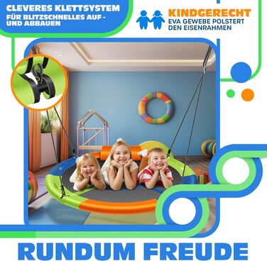Шоукель KESSER® Tellershaukel Ø 120cm, до 300кг, з подушкою та 4 ручками, регульована, для дітей та дорослих, Indoor & Outdoor, кольорова