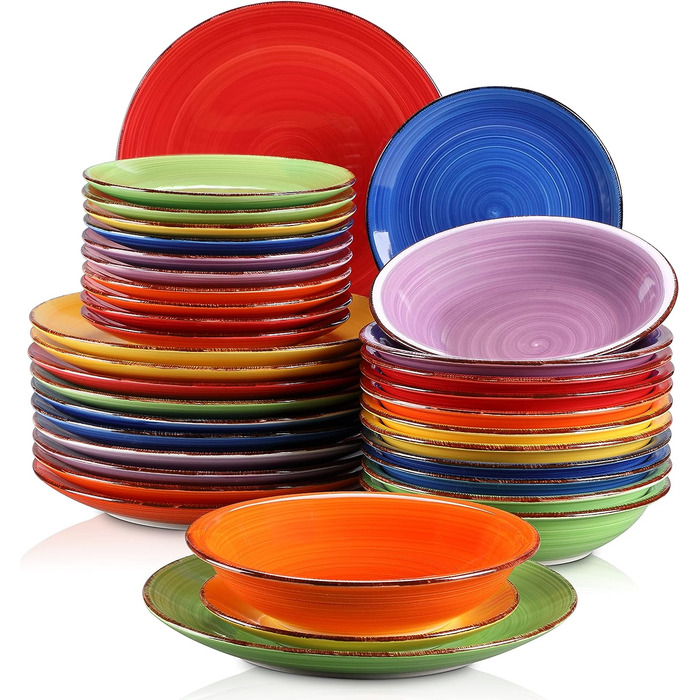 Сервіз для столу з керамограніту, комбінований сервіз Vancasso BONITA з 36 предметів, 12 наборів посуду, 12 обідніх тарілок, миски для супу та десертні тарілки кожна (барвиста серія, комбінований сервіз із 36 предметів)