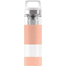 Скляна термопляшка для гарячої та холодної води SIGG (0,4 л), нетоксична та ізольована пляшка для пиття, термопляшка зі скла з силіконовим захистом (Shy Pink)