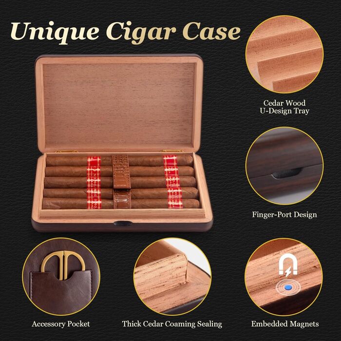 Вологостійкий гумодор для сигар Marvero Reise: Іспанська цедра, шкіряний етикет, на 5-10 сигар