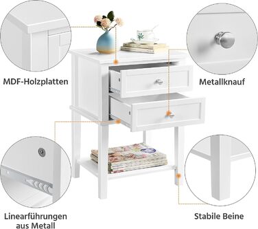 Тумбочка Yaheetech 2X, 2 ящики, відсік для зберігання, дерево, 45x35x61см, біла