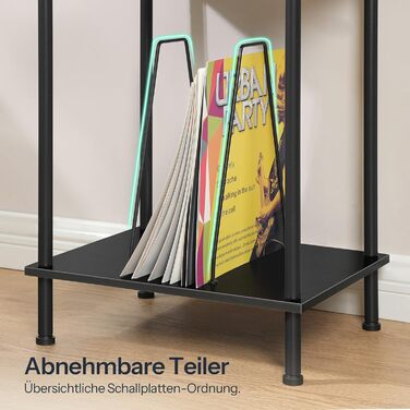 HOOBRO Підставка для програвача, 3-рівнева, приставний столик, органайзер для платівок, CD та альбомів, вінтажний коричневий та чорний (Чорний)