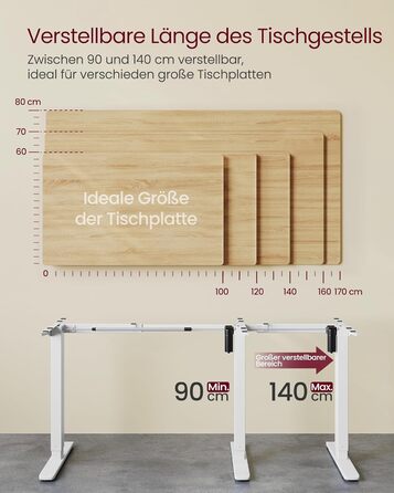 Електричний регульований стіл VASAGLE LSD02B0V2 - сталевий каркас, 3 пам'яті висоти, з гачками