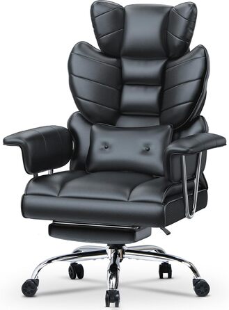 Офісний крісло Naspaluro з підніжкою, ергономічне, для дому та офісу, з підтримкою попереку, PU-шкіра, сірий (чорний 2), 77x66x134 см