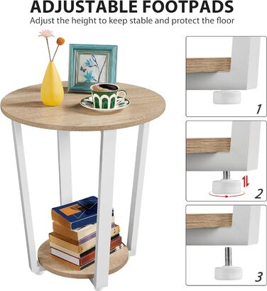 Журнальний стіл Yaheetech Диванний стіл Круглий журнальний столик з відсіком для зберігання Металевий стіл для вітальні Журнальний столик для вітальні та спальні (дуб)
