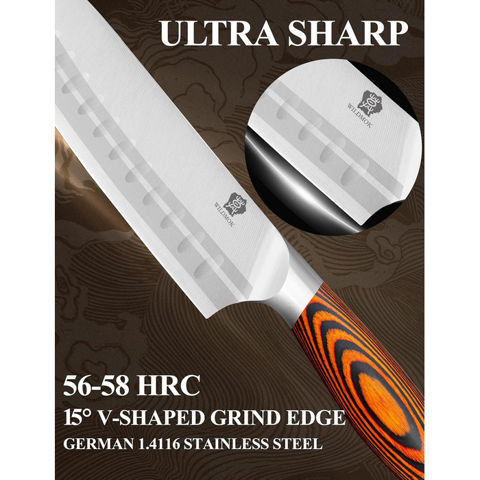 Набір ножів Wildmok 7 предметів: кухонний набір з німецької сталі з ручками з пакавуду