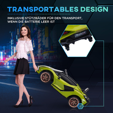 Дитячий електромобіль HOMCOM Lamborghini, 3-5 км/год, з дистанційним керуванням, для дітей 3-5 років, колір: зелений