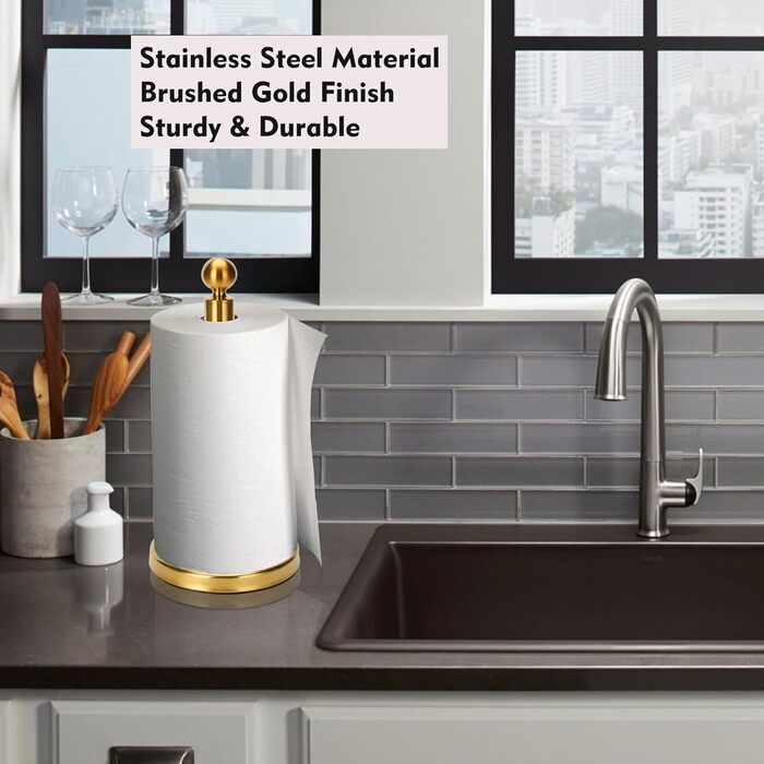 Тримач для паперових рушників на стільницю з обважченою основою, нержавіюча сталь, золото