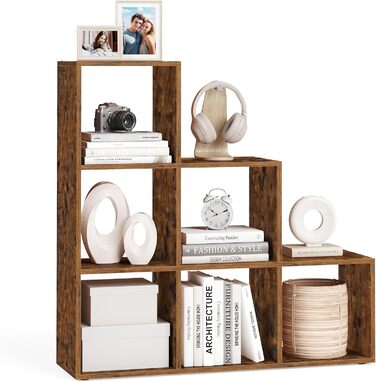 Стелаж VASAGLE для книг та зберігання, 6 відділень, для офісу, вітальні, спальні, в стилі рустік, колір: коричневий