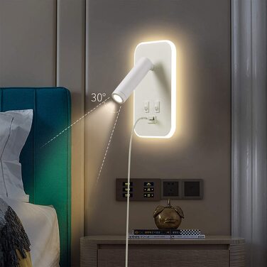 Світлодіодна настінна лампа для читання AWEKLIY USB-зарядка з перемикачем Регульований прожектор настінна лампа для читання приліжкова лампа нічник настінний світильник для читання в приміщенні Поворотний світильник для спальні готелю (3 Вт 3100 до 9 Вт 6