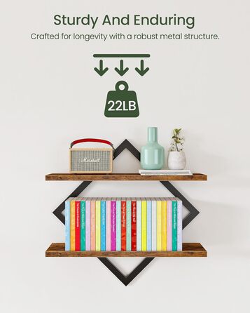 Набір плаваючих полиць Wandregal 2 шт, двоярусні настінні полиці в вітальню, спальню, кухню, офіс, коричневі та чорні DTBJ01P2BF