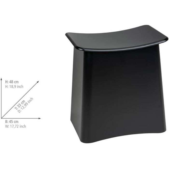 WENKO 2в1 табурет-кошик для білизни Wing білий - табурет для ванної кімнати з винімним мішком для білизни, об'єм 33 л, пластик (ABS), 45 x 48 x 33 см, білий, 48 x 33 x 45 см (чорний)