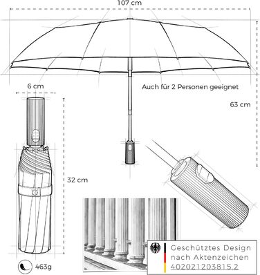 Парасолька Sapor Design Premium штормова, вітрозахисна, компактна функція автоматичного відкриття / закриття елегантна та класична стильна кишенькова парасолька (Umbrella)