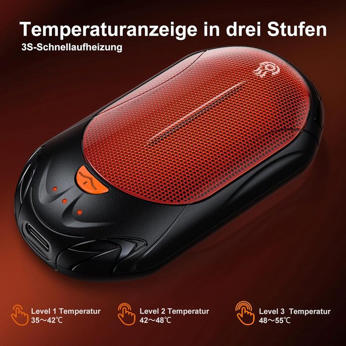 Електричні грілки для рук OUTJUT 6000mAh, 2 шт., USB, 3 режими нагріву, для спорту, кемпінгу, чорні