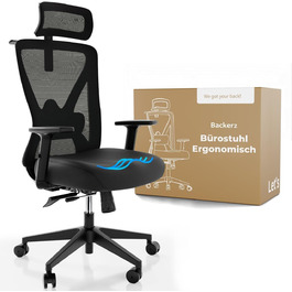 Офісне крісло Backerz Ergonomic - Офісні крісла 150 кг, сертифікація NEN 1335 - Офісний стілець - Стілець - Ергономічне офісне крісло - Комп'ютерне крісло з регулюванням висоти та зручністю для спини - чорний