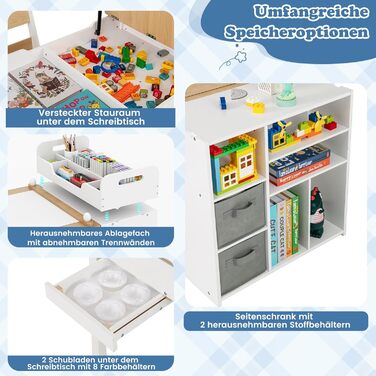 Дитячий стіл COSTWAY 3 в 1 з 2 стільцями: стіл для малювання, мольберт, місце для зберігання. Дерев'яний дитячий стіл-трансформер, 120 x 60 x 60 см (натуральний колір).