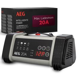 Зарядний пристрій акумуляторів AEG LT 20, 20A для 12/24V авто, 9-ступінчатий, з інтелектуальною функцією заряджання та автоматичним вирівнюванням температури, чорний/сірий