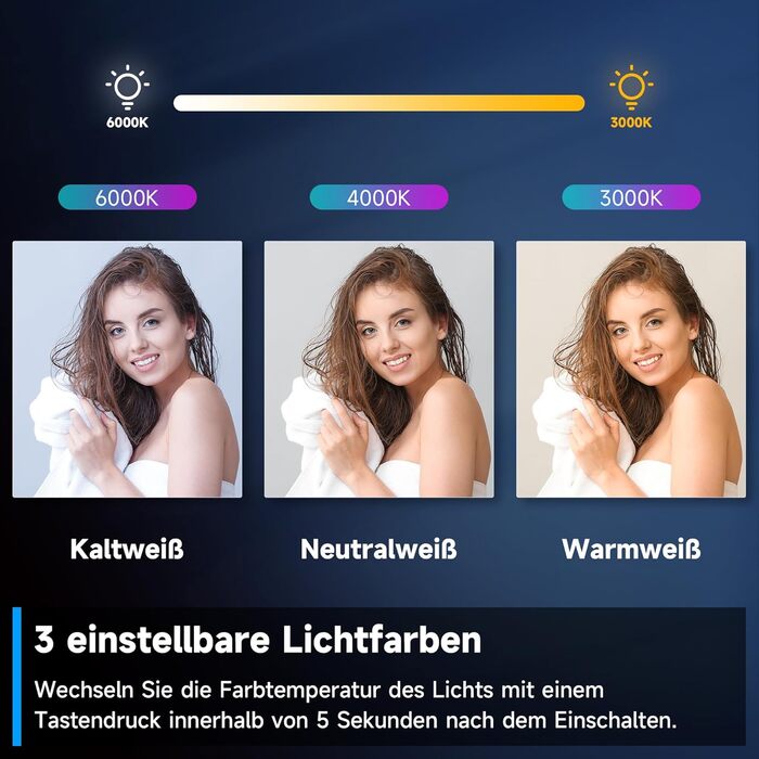 Дзеркало для ванної кімнати SONNI з підсвічуванням 80x60 см, IP44, холодне біле світло