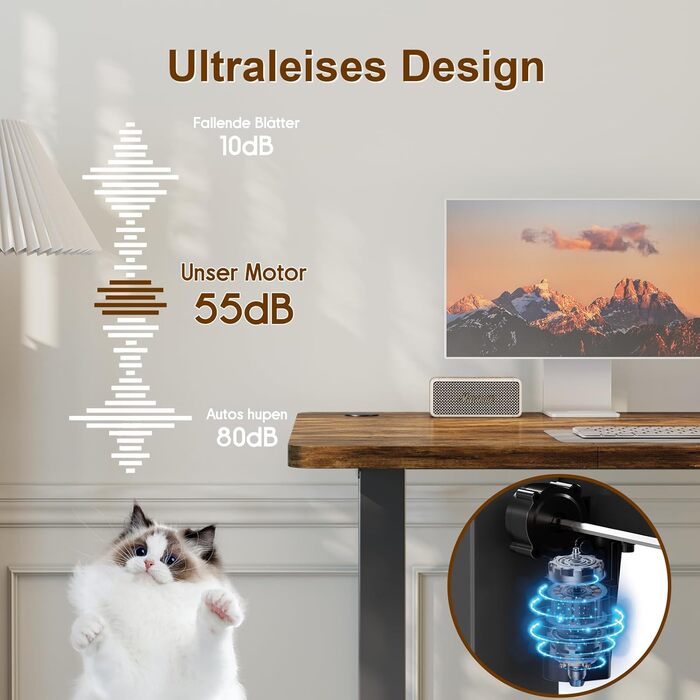 Електричний регульований стіл JUMMICO з USB-портом для зарядки, 140 x 60 см, коричневий