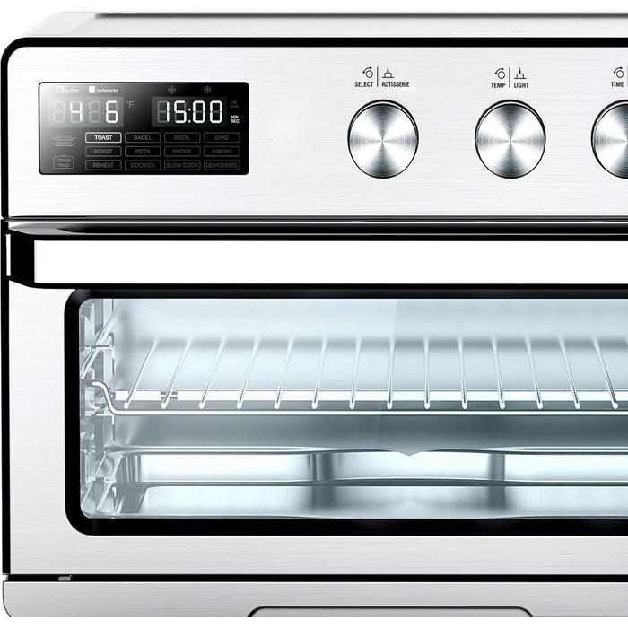 TurboTronic Цифровий конвекційний духовий шафа XXL 32 літри з поворотним шампуром для курки 5-в-1, міні-духовка, сушарка та фритюрниця Airfryer від 25°C, сріблястий