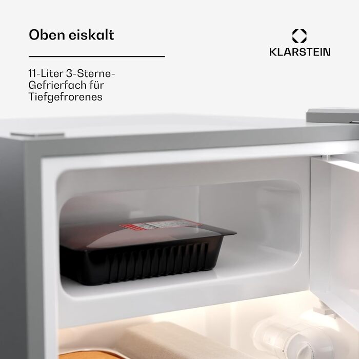 Холодильник Klarstein, міні-холодильник для напоїв, 46л, срібляний, з функцією охолодження до 10°C, для дому, офісу, кемпінгу