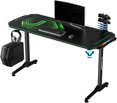 Ігровий стіл ULTRADESK FRAG V3 LED RGB, місце для 2 моніторів, сталь, 150x60 чорний (зелений світлодіод)